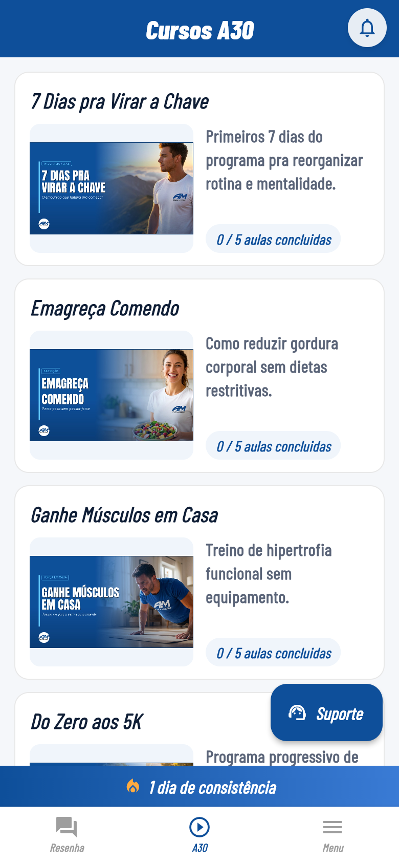 Cursos e aulas no app Atleta Moderno
