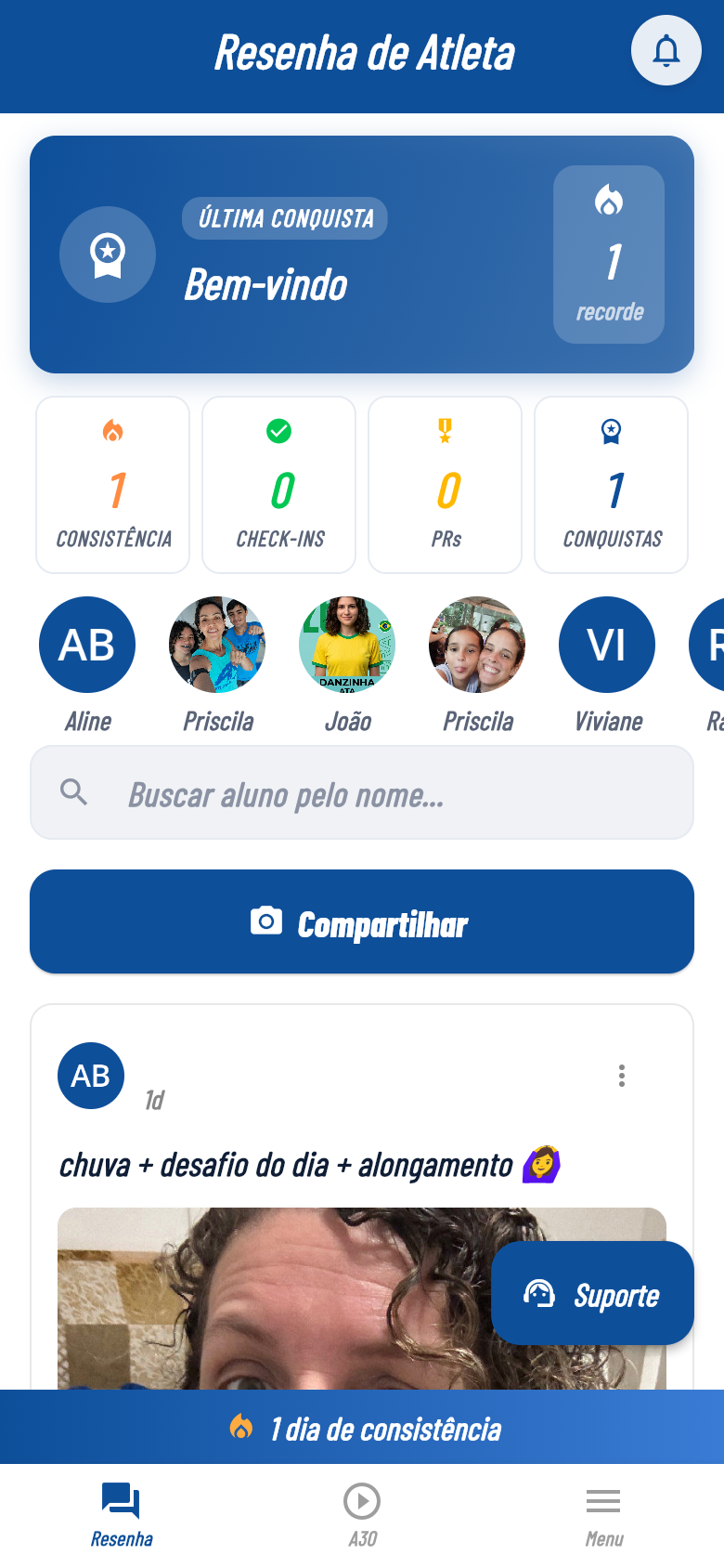 Feed da comunidade no app Atleta Moderno