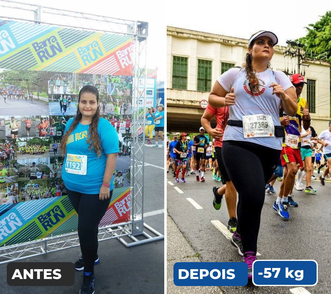 Antes e depois de aluna que emagreceu e hoje corre provas de rua